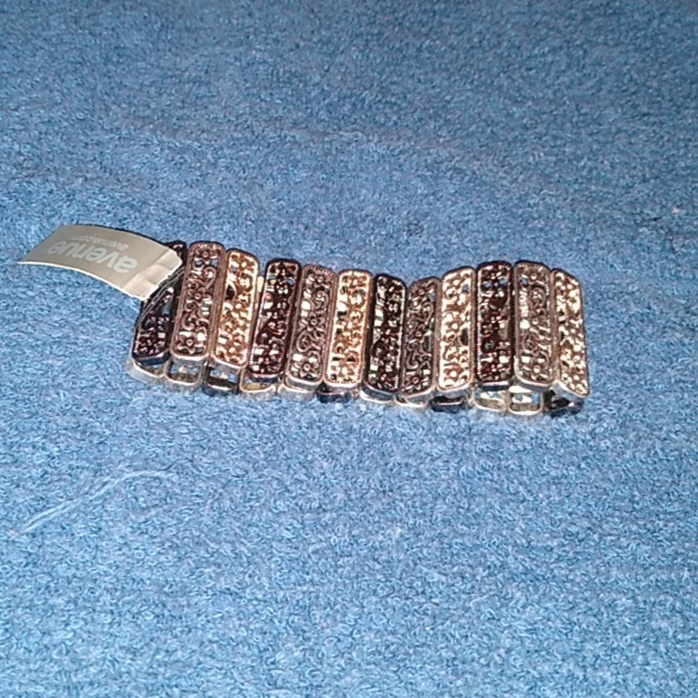 Silver, black, and gold bar bracelet